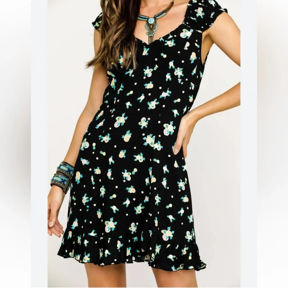 FREE PEOPLE Like A Lady Mini Dress Open Back Sundress Ruffle Sleeve Tie Back - Picture 1 of 13